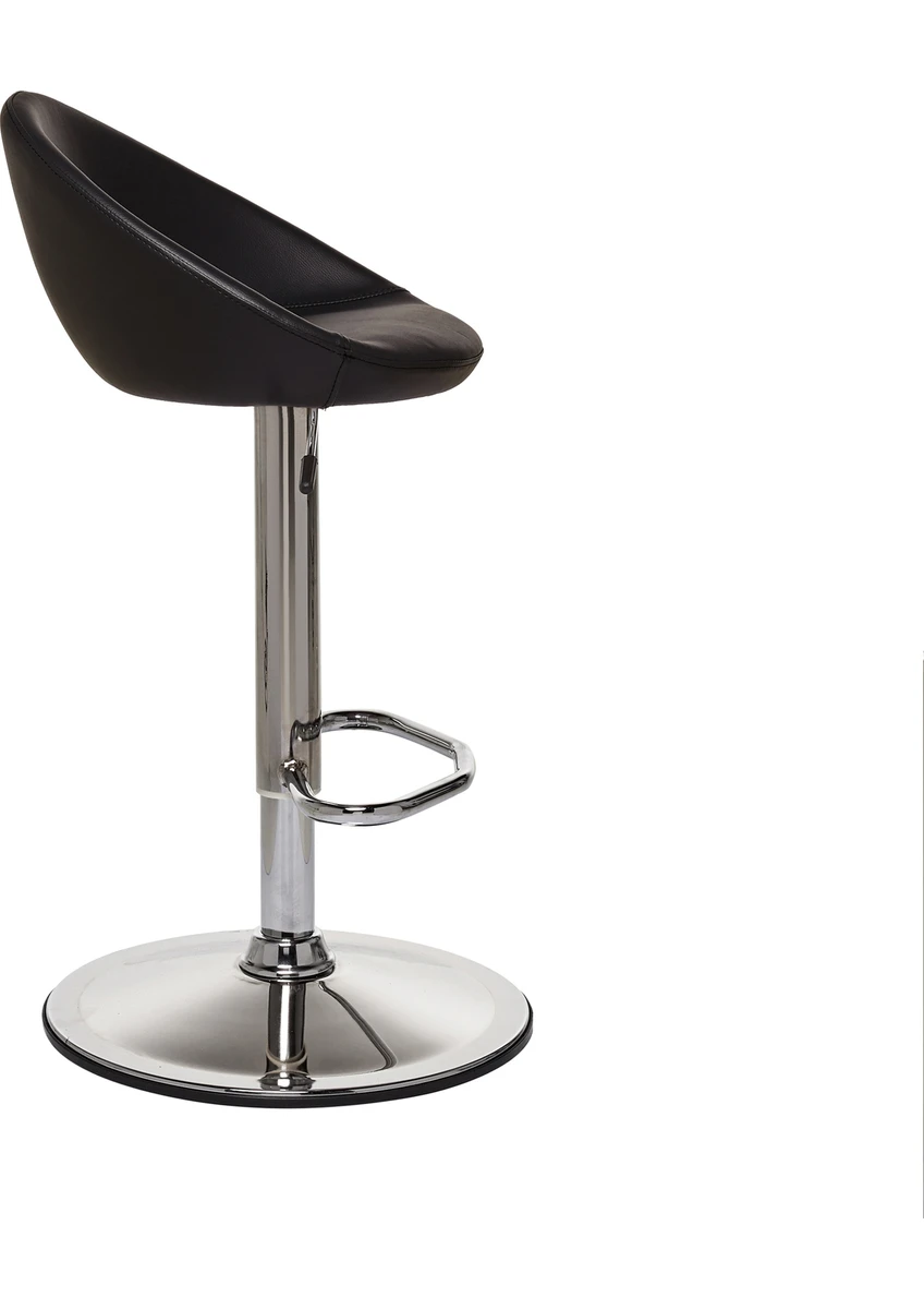 Leslie Bar Taburesi - Siyah Deri - Bar Koltuğu - Tabure